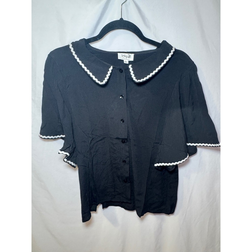 Black Rickrack Peter Pan Collar Blouse S Coquette Vintage Style Tulip B NWT - Picture 2 of 8
